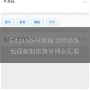 Bitpie备份教程 比特派钱包最新加密货币列表汇总